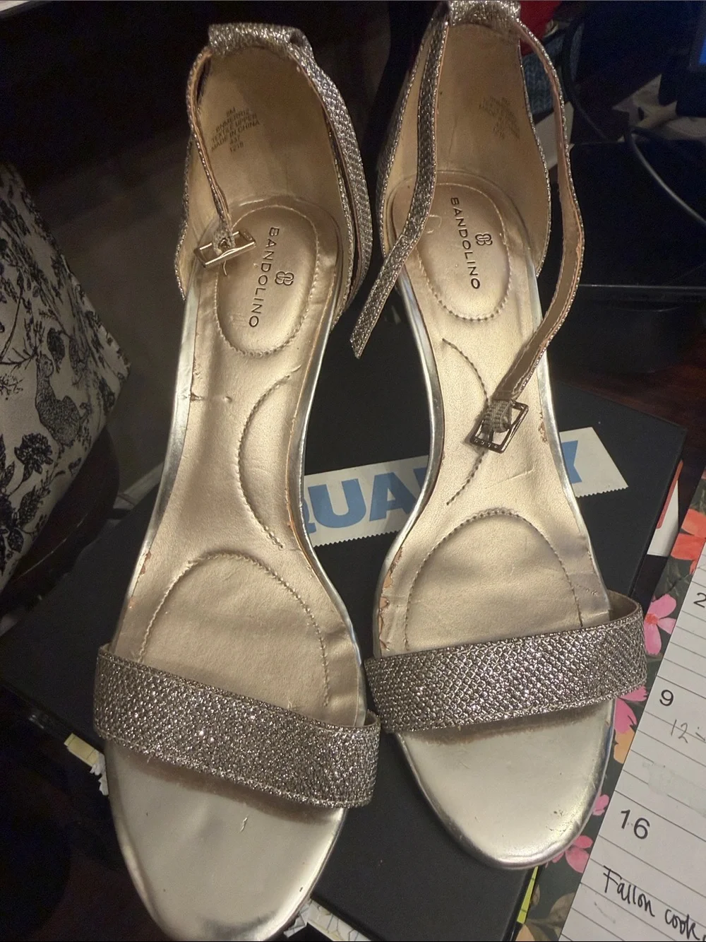 Bandolino Women's Glitter Ankle-Strap Sandals in Metallic gold.